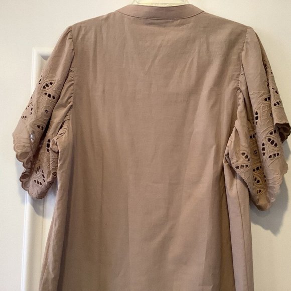 Free/Quent Dress Size Large Silver Mink Tan Brown 100% Cotton Eyelet Sleeves - Picture 8 of 16